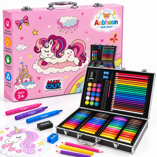 Design Studio128 Pcs Space Theme Drawing and Painting Kit Toy for Kids - Complete Art Set with Watercolors, Oil Pastels, Crayons, Colored Pencils and More - Portable School Stationery Set