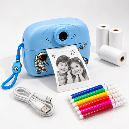 Kids Digital Camera 48MP HD Print Camera | Instant Thermal Printer for Kids | Dual Lens | Photo & Video | 2.4" Screen | 6 Color Pens | Printing Paper | USB Rechargeable (Blue)