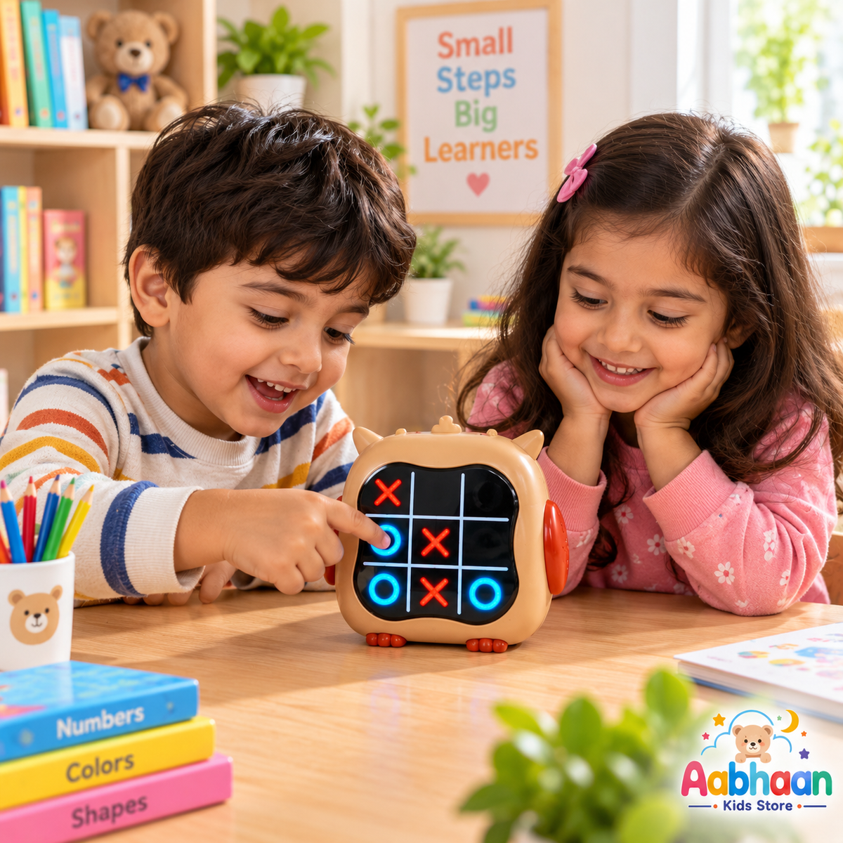 Tic Tac Toe | 4-in-1 Electronic Tic Tac Toe LED Learning Game for Kids | Handheld Educational Brain Game with LED Lights | Memory, Whack-a-Mole & Tic Tac Toe