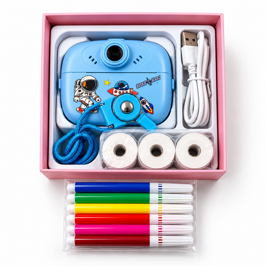 Kids Digital Camera 48MP HD Print Camera | Instant Thermal Printer for Kids | Dual Lens | Photo & Video | 2.4" Screen | 6 Color Pens | Printing Paper | USB Rechargeable (Blue)