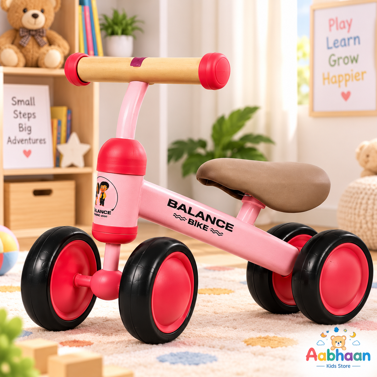 Kids Baby Balance Bike, Mini Ride-On Toy, Manual Push First Bicycle, Sturdy and Safe, for 12-36 Months Toddlers (Pink)