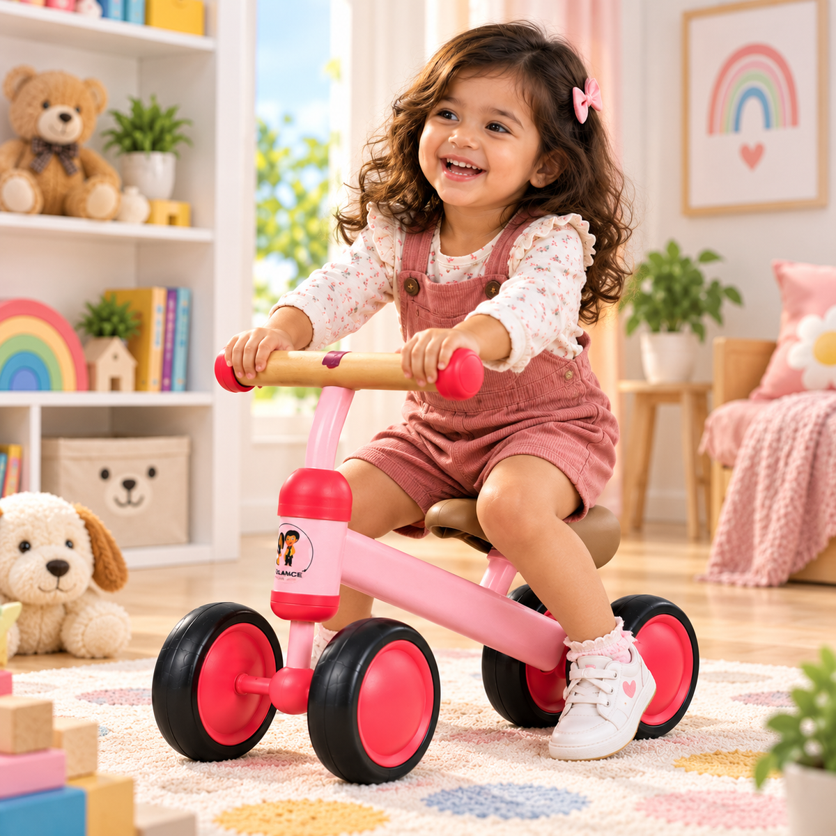 Kids Baby Balance Bike, Mini Ride-On Toy, Manual Push First Bicycle, Sturdy and Safe, for 12-36 Months Toddlers (Pink)