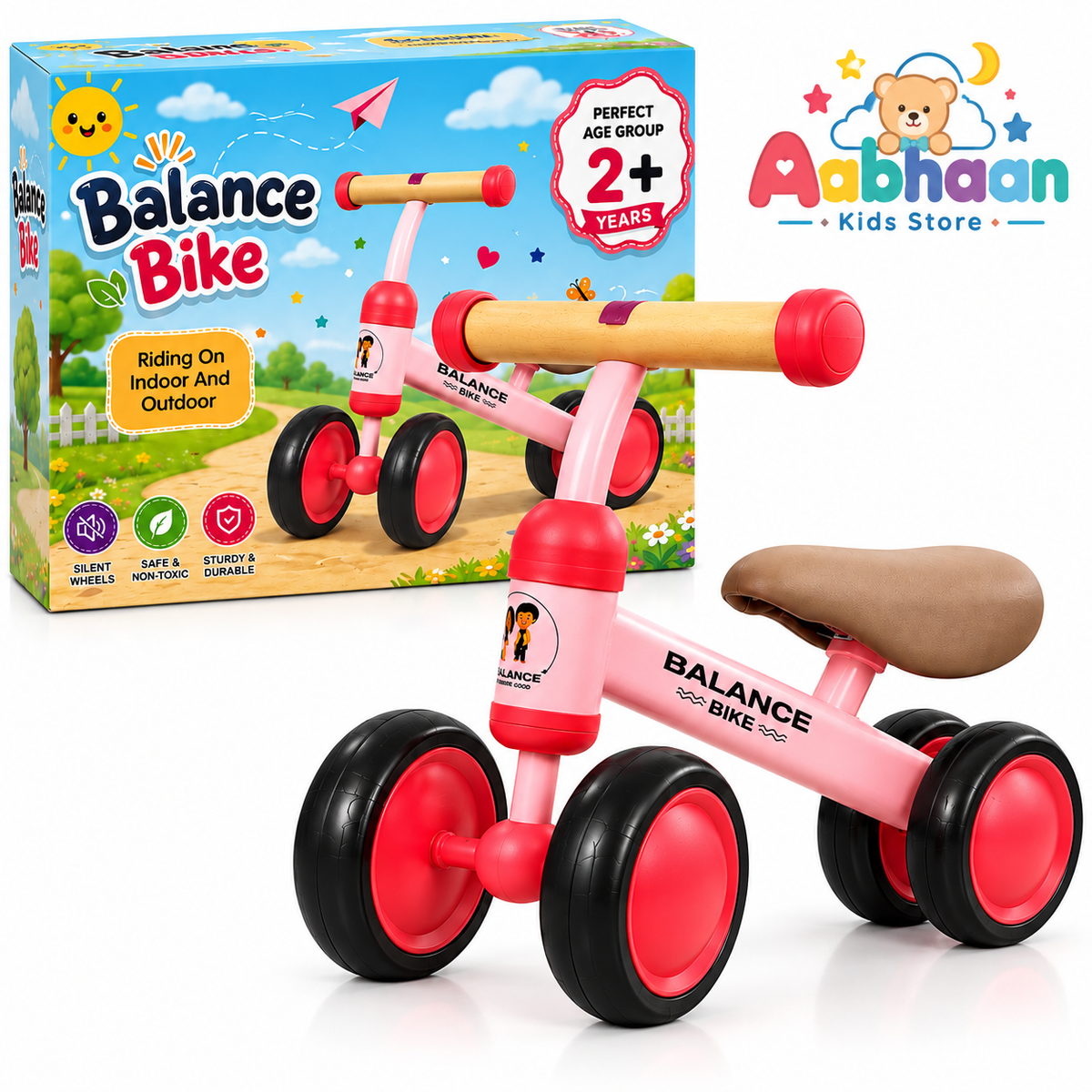 Kids Baby Balance Bike, Mini Ride-On Toy, Manual Push First Bicycle, Sturdy and Safe, for 12-36 Months Toddlers (Pink)