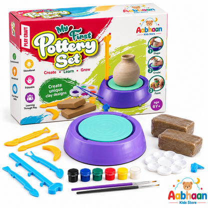 Play Craft My First Clay Pottery Set DIY Kit for Kids – All-in-One Battery-Operated Pottery Wheel with 800g Clay, Tools, Paints & Brushes, Premium Craft Kit (Ages 5+)
