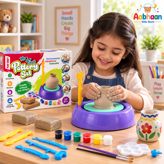 Play Craft My First Clay Pottery Set DIY Kit for Kids – All-in-One Battery-Operated Pottery Wheel with 800g Clay, Tools, Paints & Brushes, Premium Craft Kit (Ages 5+)