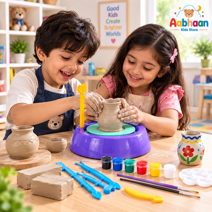 Play Craft My First Clay Pottery Set DIY Kit for Kids – All-in-One Battery-Operated Pottery Wheel with 800g Clay, Tools, Paints & Brushes, Premium Craft Kit (Ages 5+)